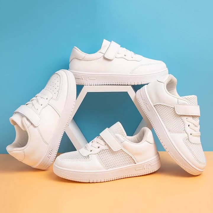 Plain White Soft Sole Leather Kids Shoes